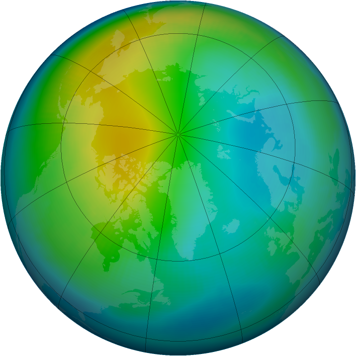 Arctic ozone map for November 2000